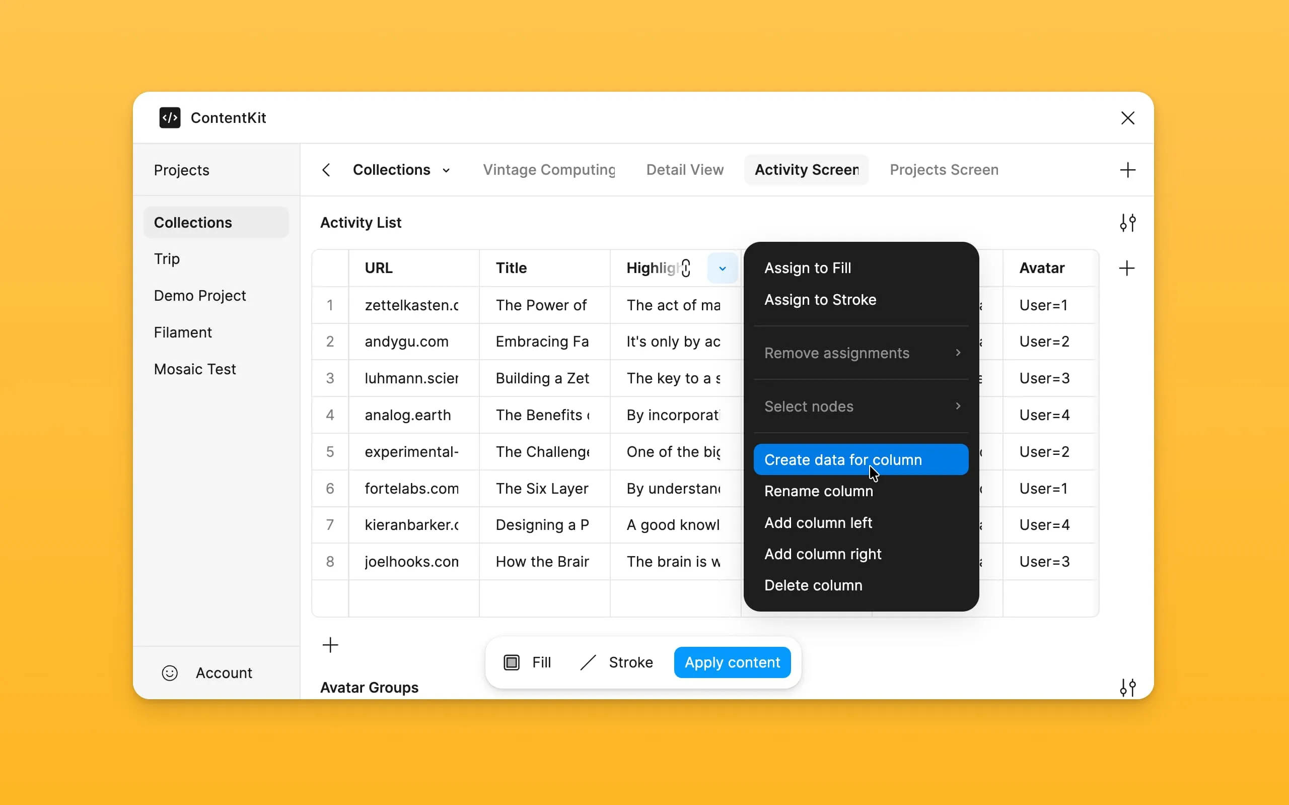 Create dataset dialog